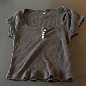 No Boundaries Black Ribbed Short Sleeve Henley Top